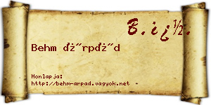 Behm Árpád névjegykártya
